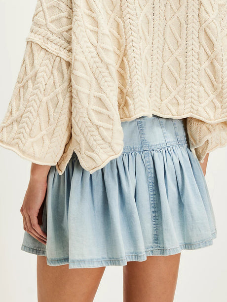 Denim Button Tie High-waisted A-line Pleated Skirt