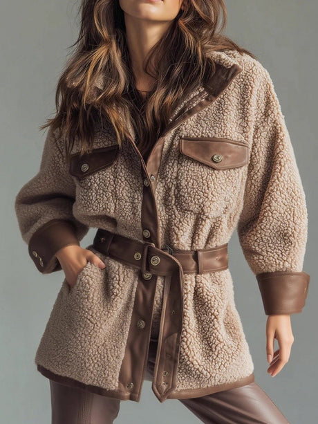 Polar Fleece Long Pocket Splicing Belted Jacket