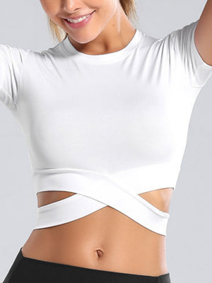 Cross Neck Tight-fitting Shorts Exercise And Fitness Yoga Short-sleeved T-shirt