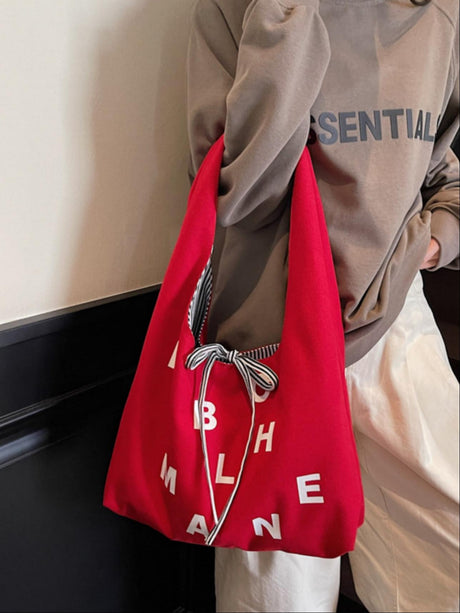 Trendy, Unique Letter-print, Large-capacity Striped Casual Shoulder Bag