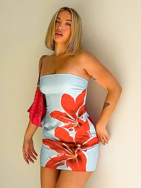Liber Summer Women's Off-shoulder Flowers Mini&Short Dresses