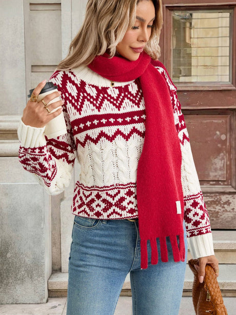 Ethnic Style Pullover Knitwear Keep Warm Crew Neck Christmas Sweater