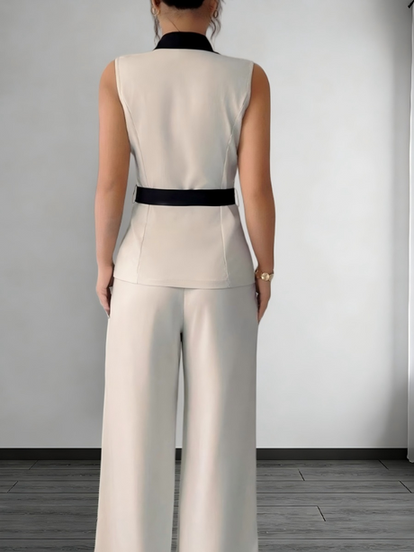 Straight-leg Trousers And Color-blocked Vest Two-piece Set