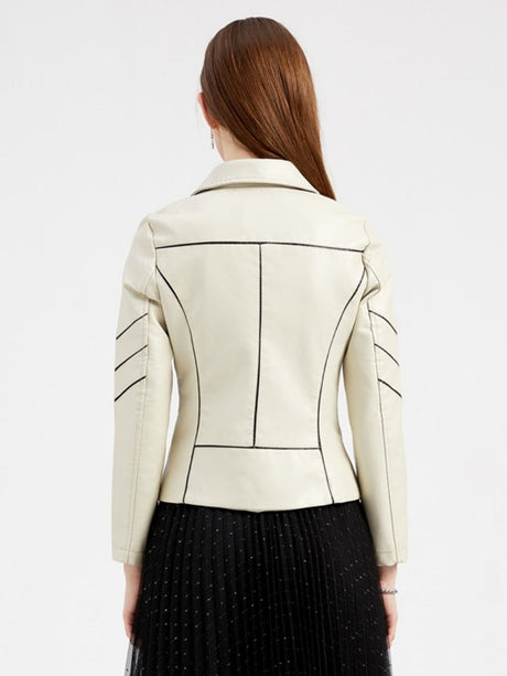 PU Leather Contrasting Colors Short Jacket