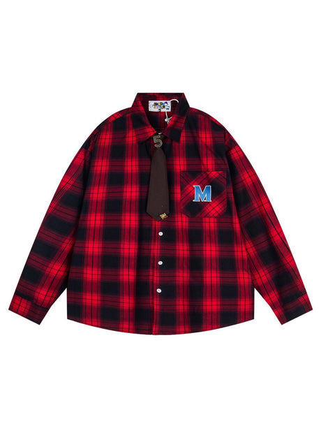 Liber Autumn Neutral wear Embroidery Plaid Shirts