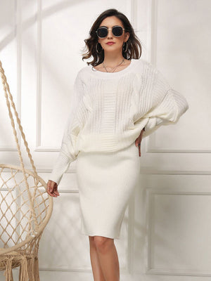 Knitting Crew Neck Loose Jacquard Long Sleeve Mini&Short Dresses