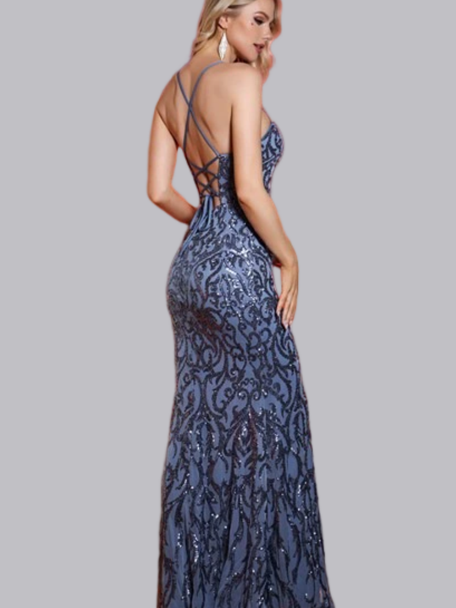Lacing High Side Split Sequins Maxi Dresses