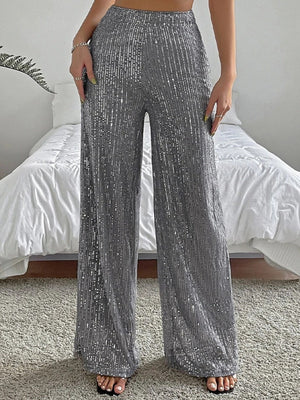 High Waist Sequins, Loose Fit, Drape, Elastic Wide-leg Pants