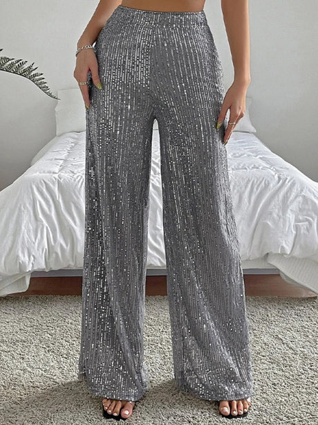 High Waist Sequins, Loose Fit, Drape, Elastic Wide-leg Pants