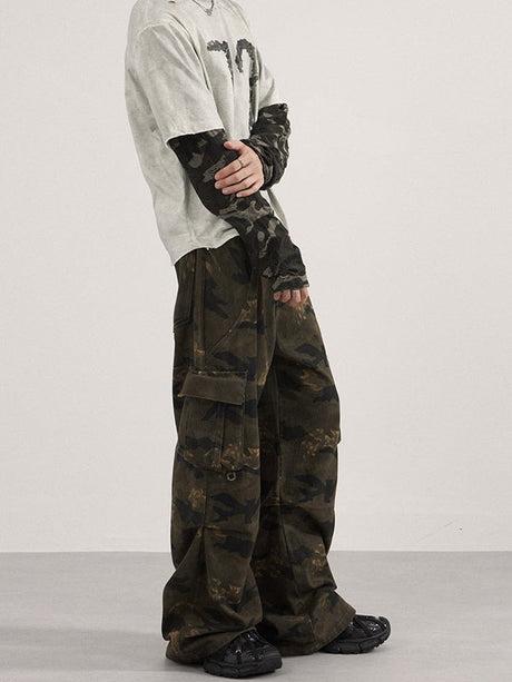 Liber Autumn Neutral wear Multiple pockets Camouflage Pants