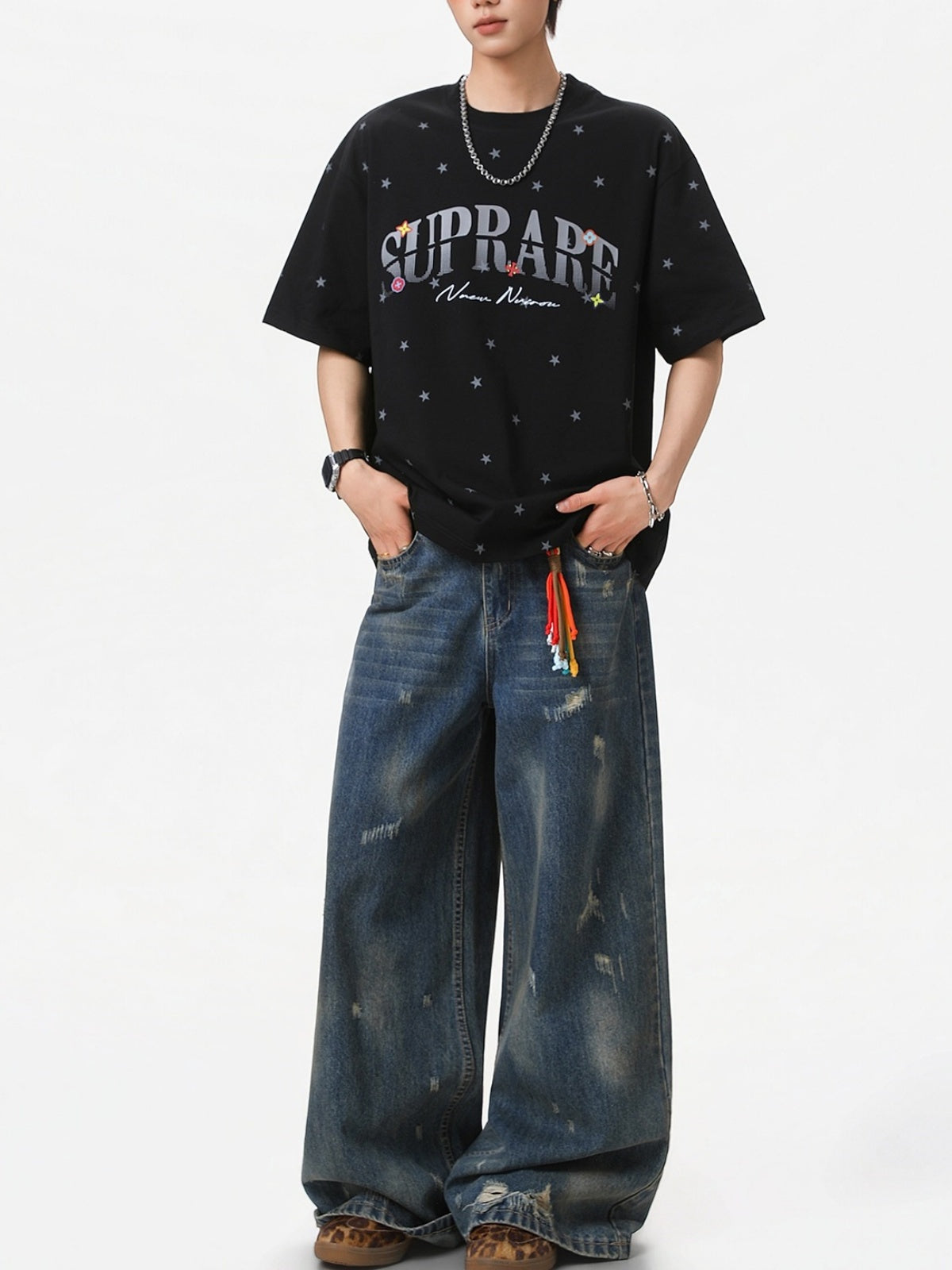 Full Stars Color-blocked Letter Printed T-shirts