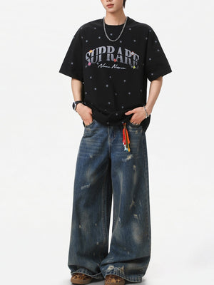 Full Stars Color-blocked Letter Printed T-shirts