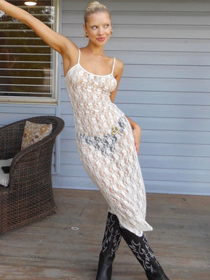 Lace See-through Suspender Long Dress