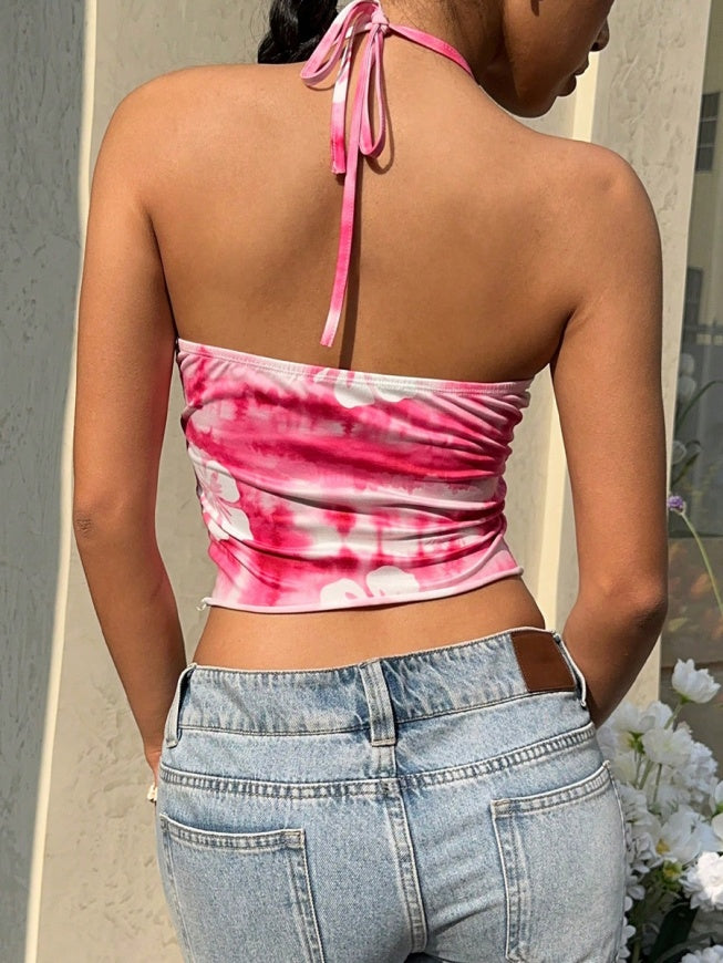 Liber Summer Women's Off-shoulder Tie-dye Suspenders