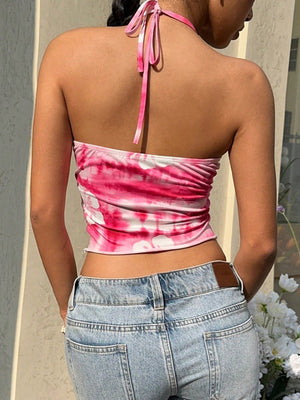 Liber Summer Women's Off-shoulder Tie-dye Suspenders