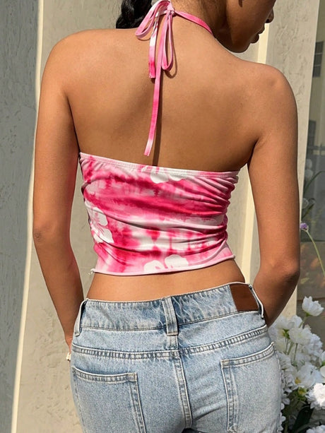 Liber Summer Women's Off-shoulder Tie-dye Suspenders