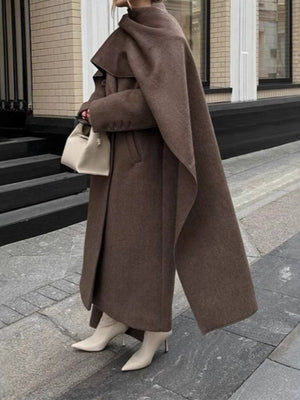 Brown Scarf Collar Versatile Cloak Coats