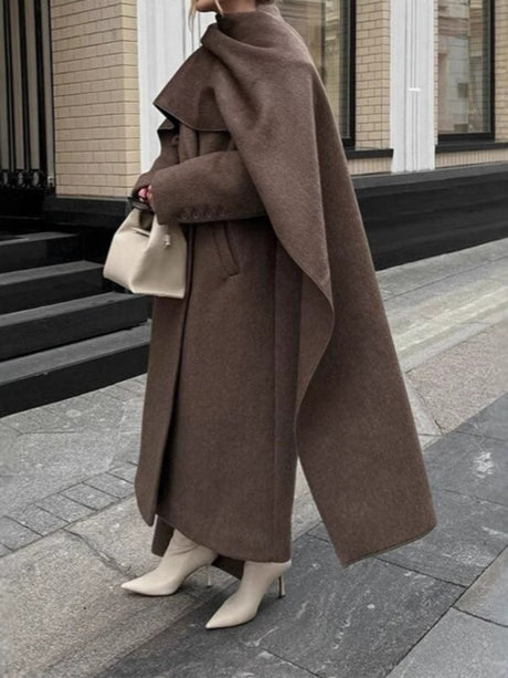 Brown Scarf Collar Versatile Cloak Coats