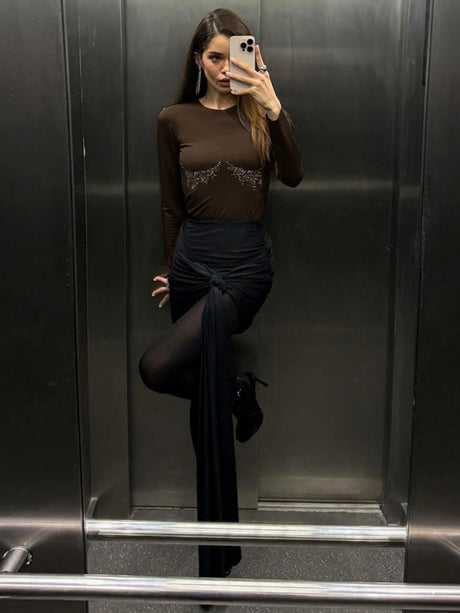 Black Women's Hot Diamond Long sleeve T-shirts