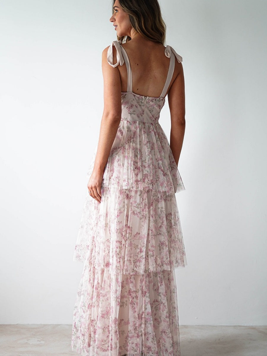 Liber Summer Women's Bandage Floral Maxi Dresses