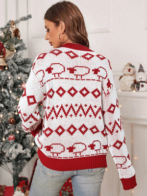 Christmas Red And White Knitted Long-sleeved Round Neck Bottoming Shirt Top Sweater
