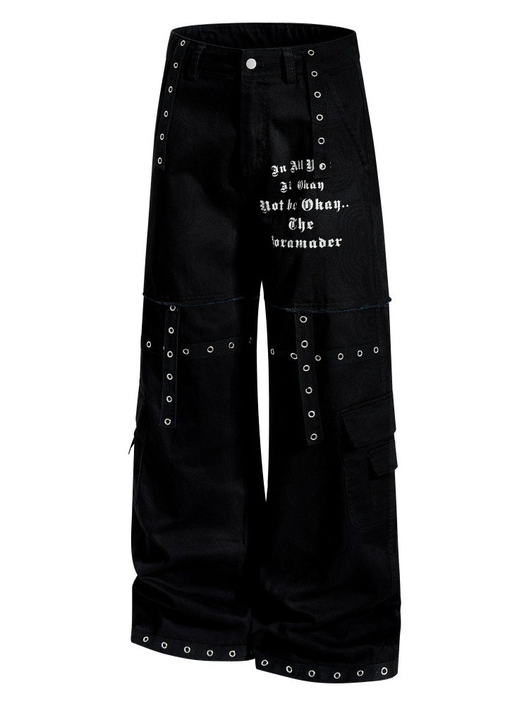 Metal Punching Rock Gothic Letter Loose-fit Wide-leg Pants