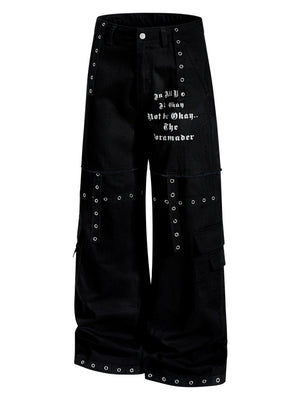 Metal Punching Rock Gothic Letter Loose-fit Wide-leg Pants