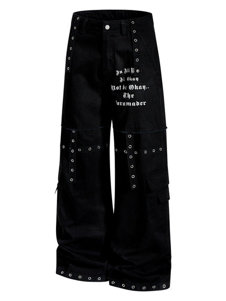 Metal Punching Rock Gothic Letter Loose-fit Wide-leg Pants