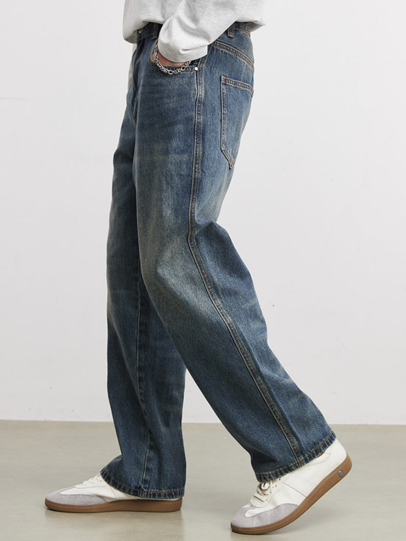 Washed Straight-fit Simple Jeans