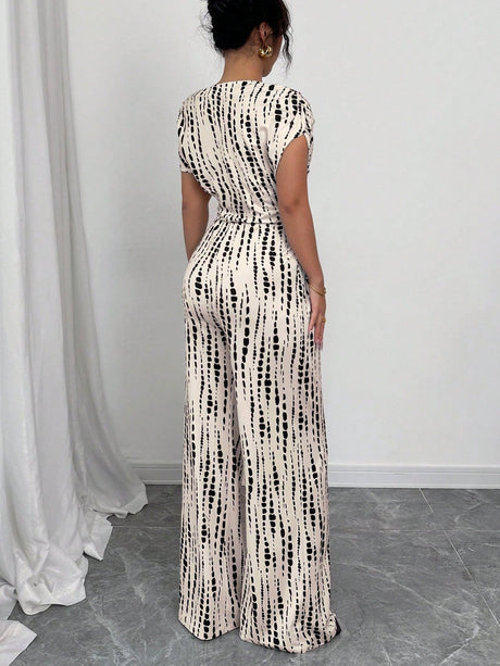 One-shoulder Tie-up Jumpsuit With Wide Legs