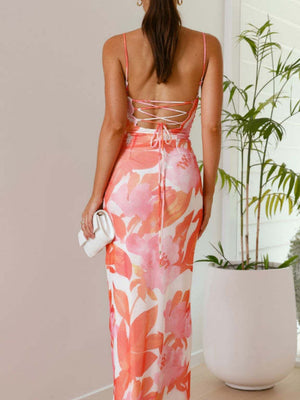 Resort-style Floral Print Strapless Maxi Dress