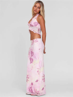 Liber Summer Women's Ruffle Plants and Flowers 2-piece Sets