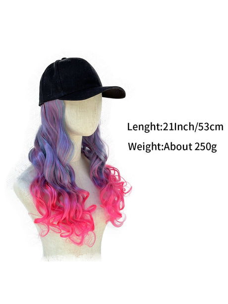 One-piece Baseball Cap Long Wavy Curls Synthetic Colored Wig