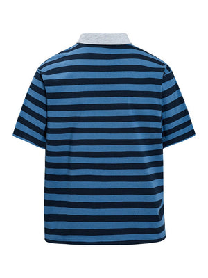 Loose-fit Leisure Letter Printed Color-blocked Polo Shirts