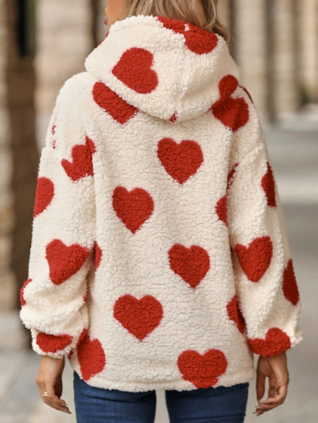 Plush Head Hooded Love Printed Pocket Christmas Hoodie