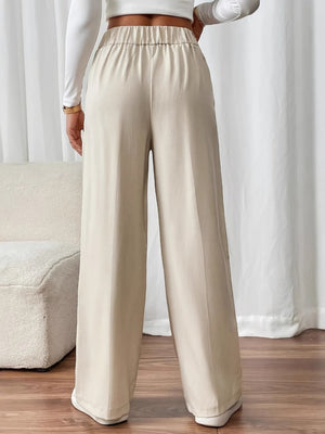 Pleated Button Draped Casual Pants High Waist Trousers Loose Straight Trousers