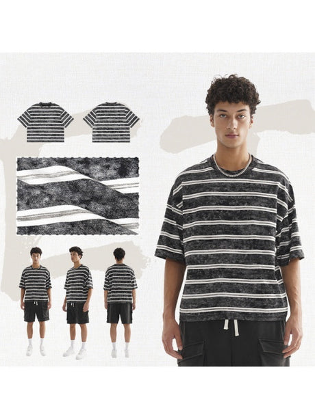 Liber Summer Men's Ribbed neckline Stripes T-shirts
