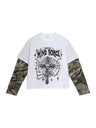 Retro Camouflage Layered-look Cropped Loose-fit T-shirts