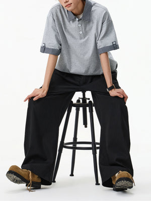 Color-blocked Layered-look Stripes Patchwork Polo Shirt