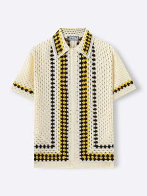 Ethnic Style Crochet Hollow Knitting Holiday Style POLO Shirt