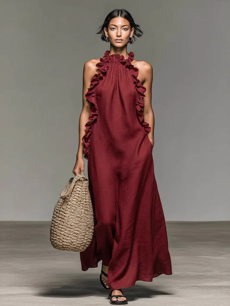 Backless Solid Color Midi Dress