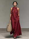 Backless Solid Color Midi Dress
