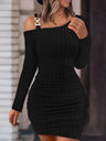 Knitting Long Sleeve Pit Strip Metal Buckle Off-shoulder Neckline Tight-fitting Hip-hugging Slim Figure Mini&Short Dresses