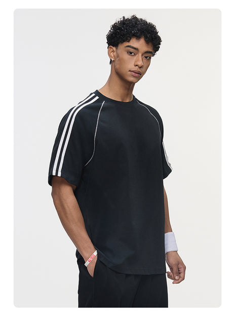 Hasselblad Stripes Short Sleeves Pants Color-blocked Set