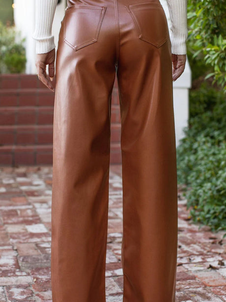 PU Leather Splicing High-waisted Wide-leg Pants Pants
