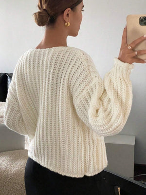 Three-button Pocket Round Neck Long Sleeve Cardigans