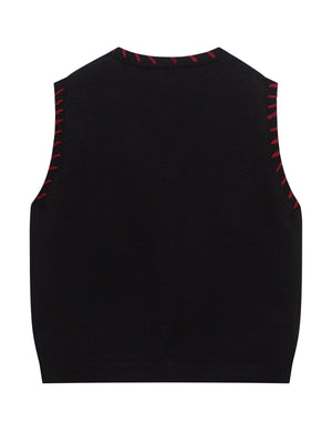Christmas Little Bear Embroidery V-neck Layering Sweaters Vests