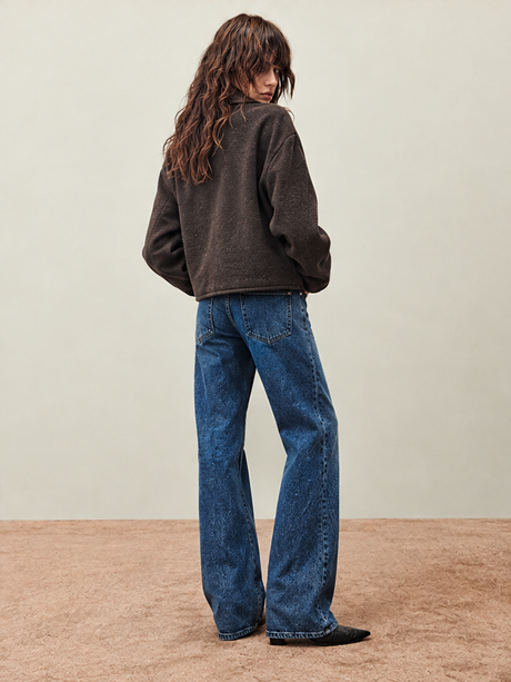 Vintage Distressed Brown Zip-up Long-sleeved Short Jacket