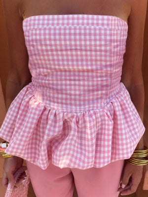 Plaid Splicing Ruffle Strapless Sweet Tank Tops&Camis