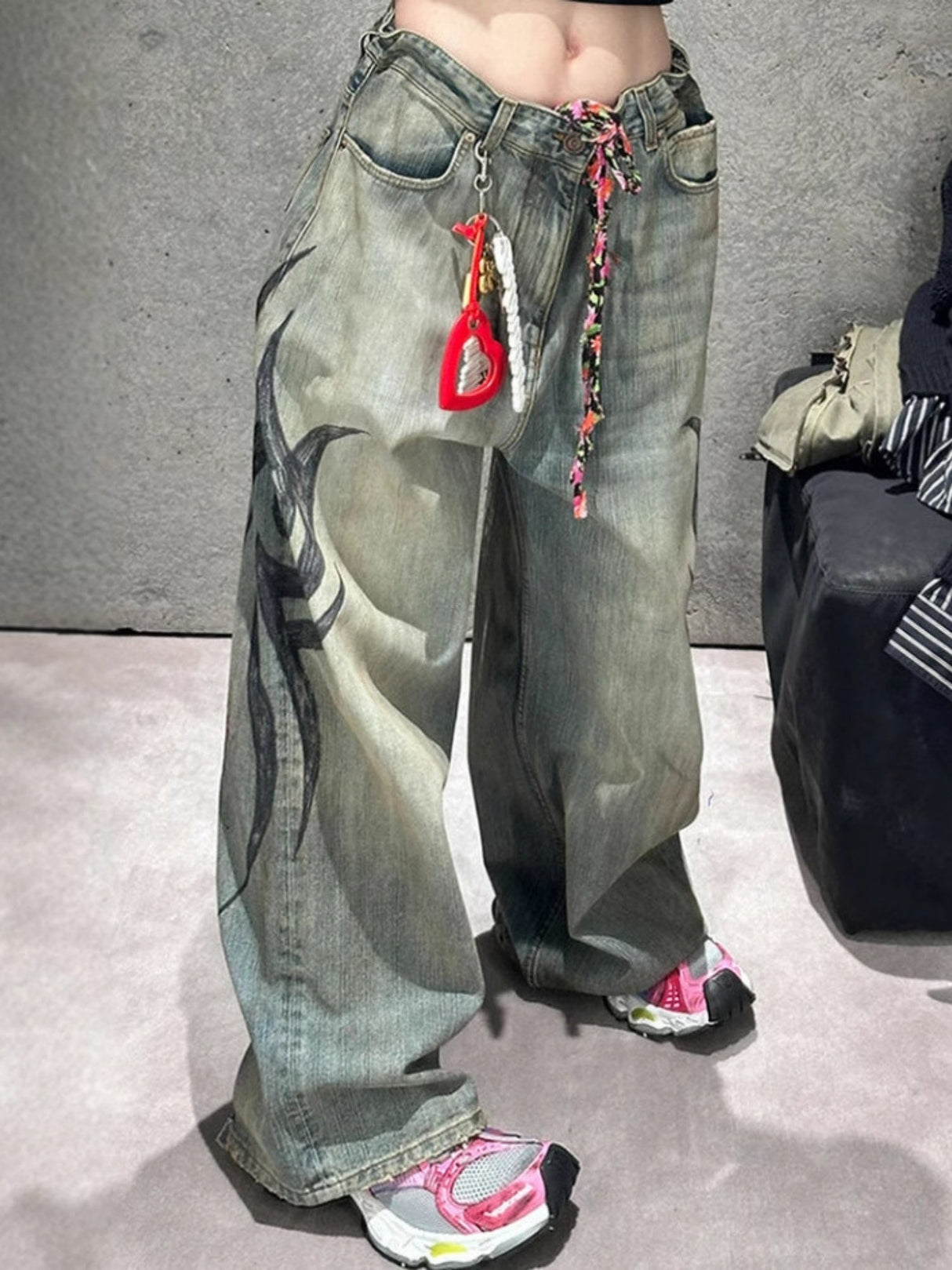 Y2K Washed Printing Retro Hot Girl Jeans